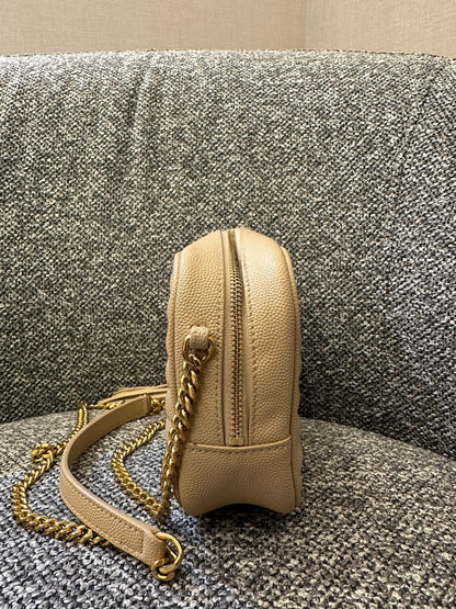 Yves Saint Laurent Mini Lou Camera Bag in Beige Matelassé Leather