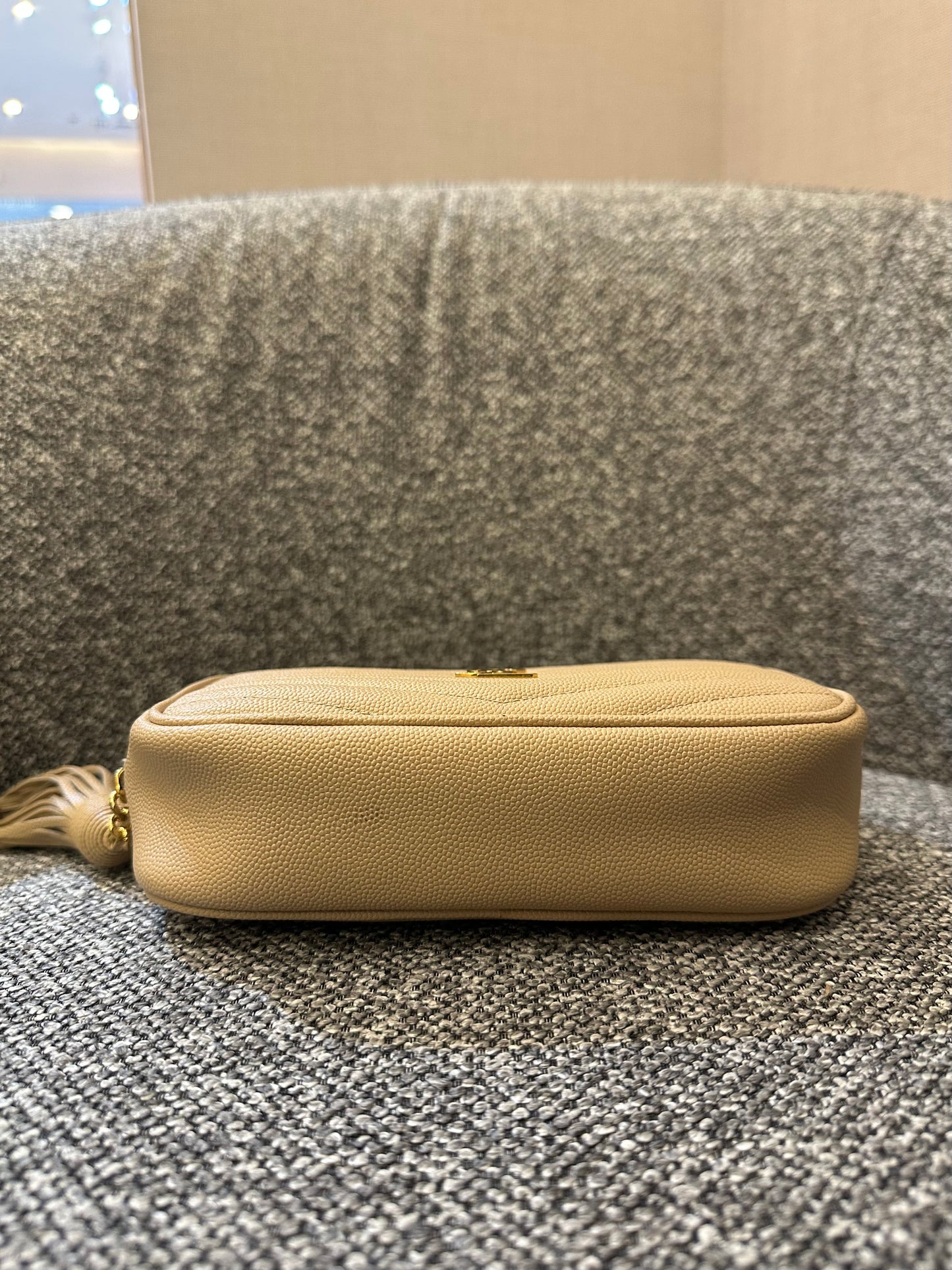 Yves Saint Laurent Mini Lou Camera Bag in Beige Matelassé Leather