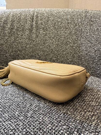Yves Saint Laurent Mini Lou Camera Bag in Beige Matelassé Leather