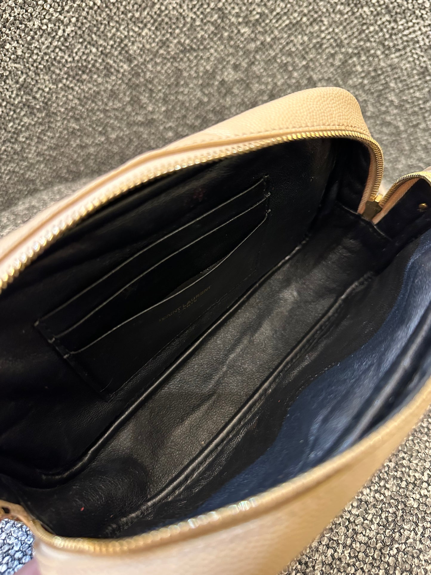 Yves Saint Laurent Mini Lou Camera Bag in Beige Matelassé Leather