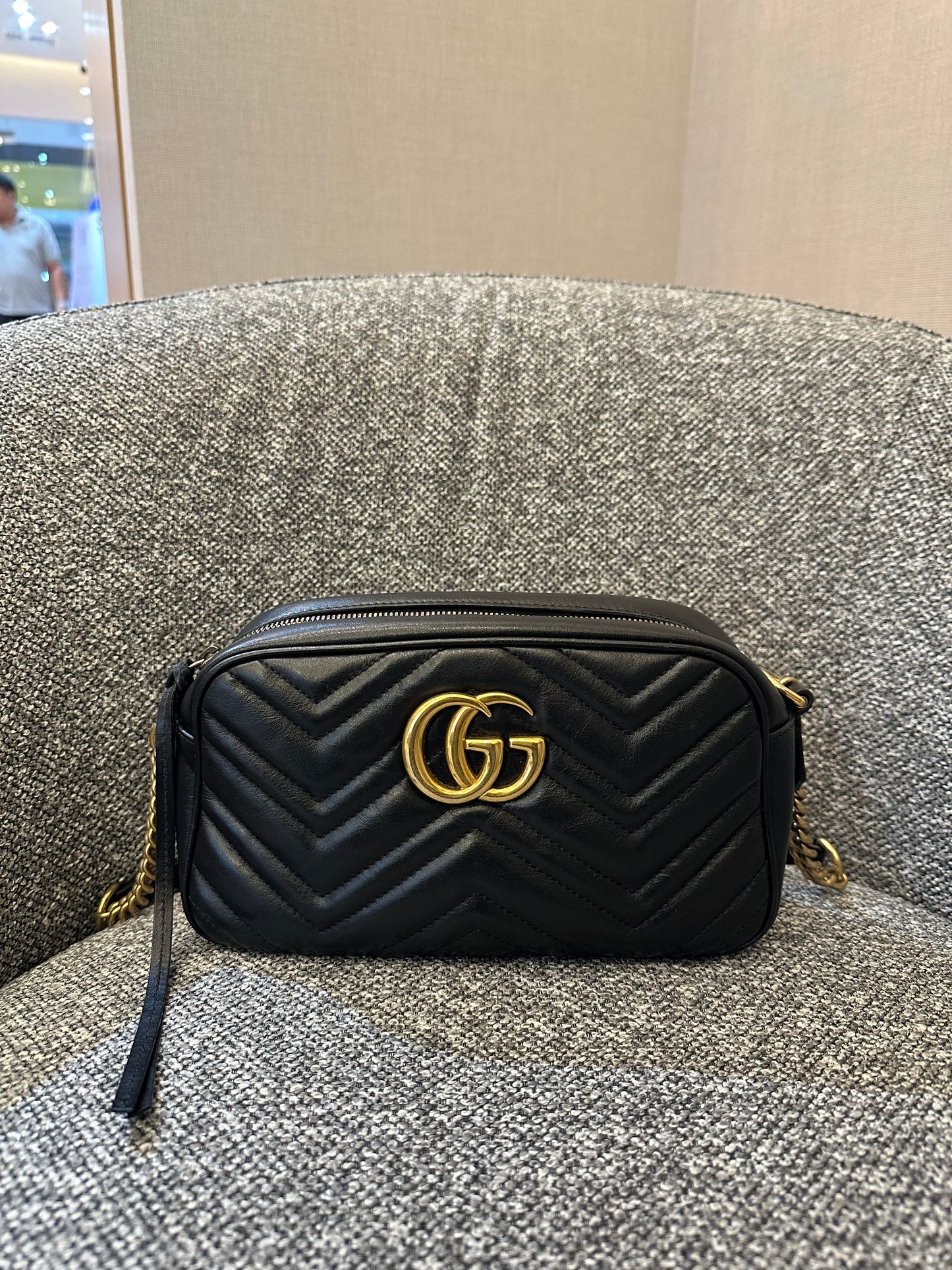 Gucci GG Marmont Camera Bag in Black Matelassé Leather