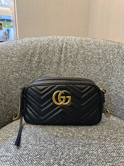 Gucci GG Marmont Camera Bag in Black Matelassé Leather