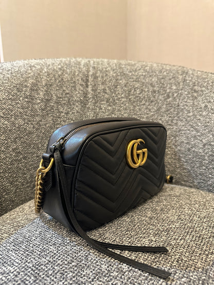 Gucci GG Marmont Camera Bag in Black Matelassé Leather
