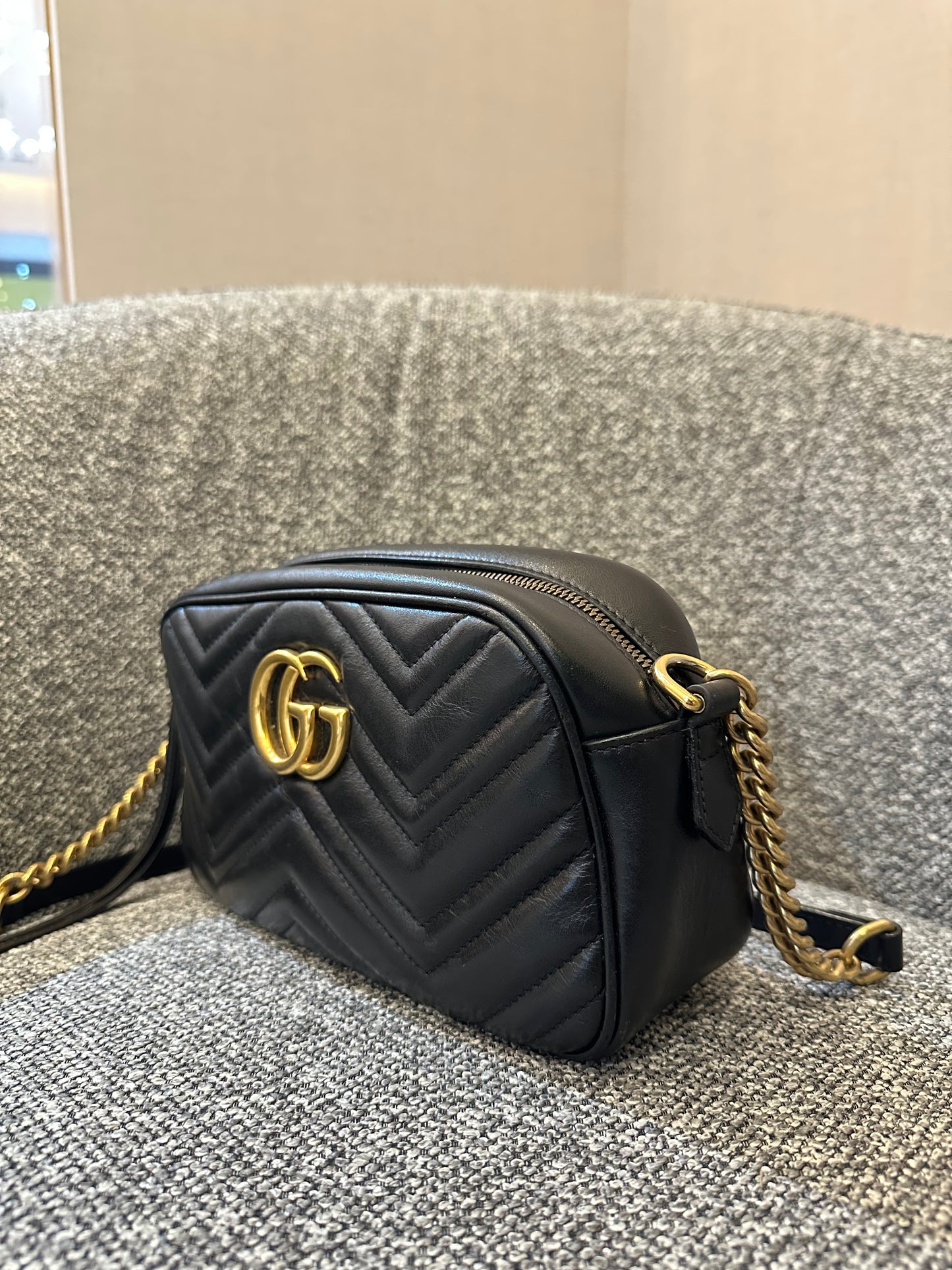 Gucci GG Marmont Camera Bag in Black Matelassé Leather