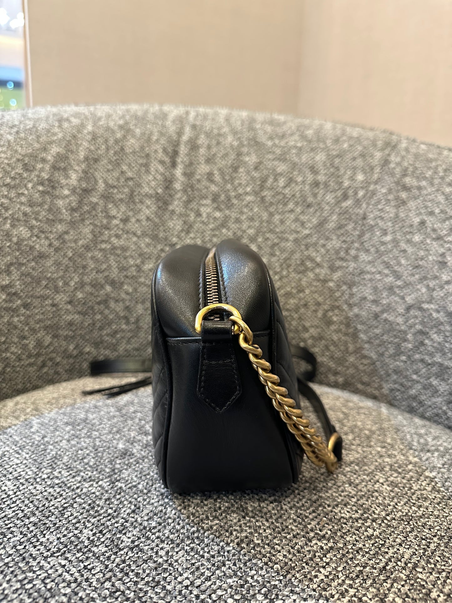 Gucci GG Marmont Camera Bag in Black Matelassé Leather