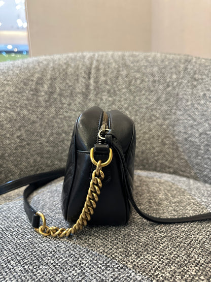 Gucci GG Marmont Camera Bag in Black Matelassé Leather