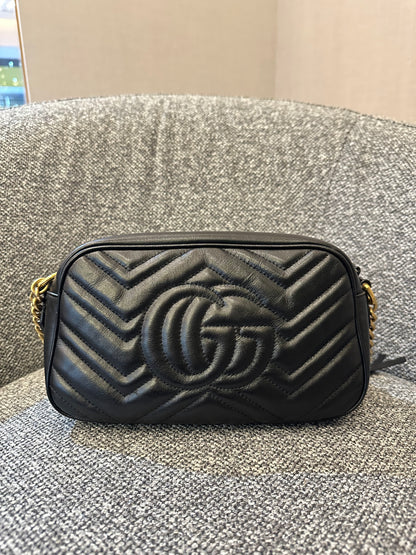 Gucci GG Marmont Camera Bag in Black Matelassé Leather