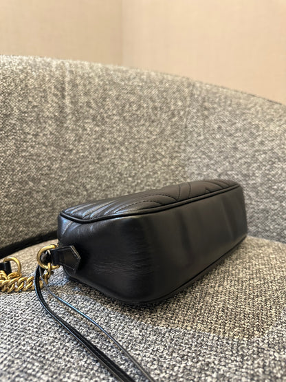 Gucci GG Marmont Camera Bag in Black Matelassé Leather
