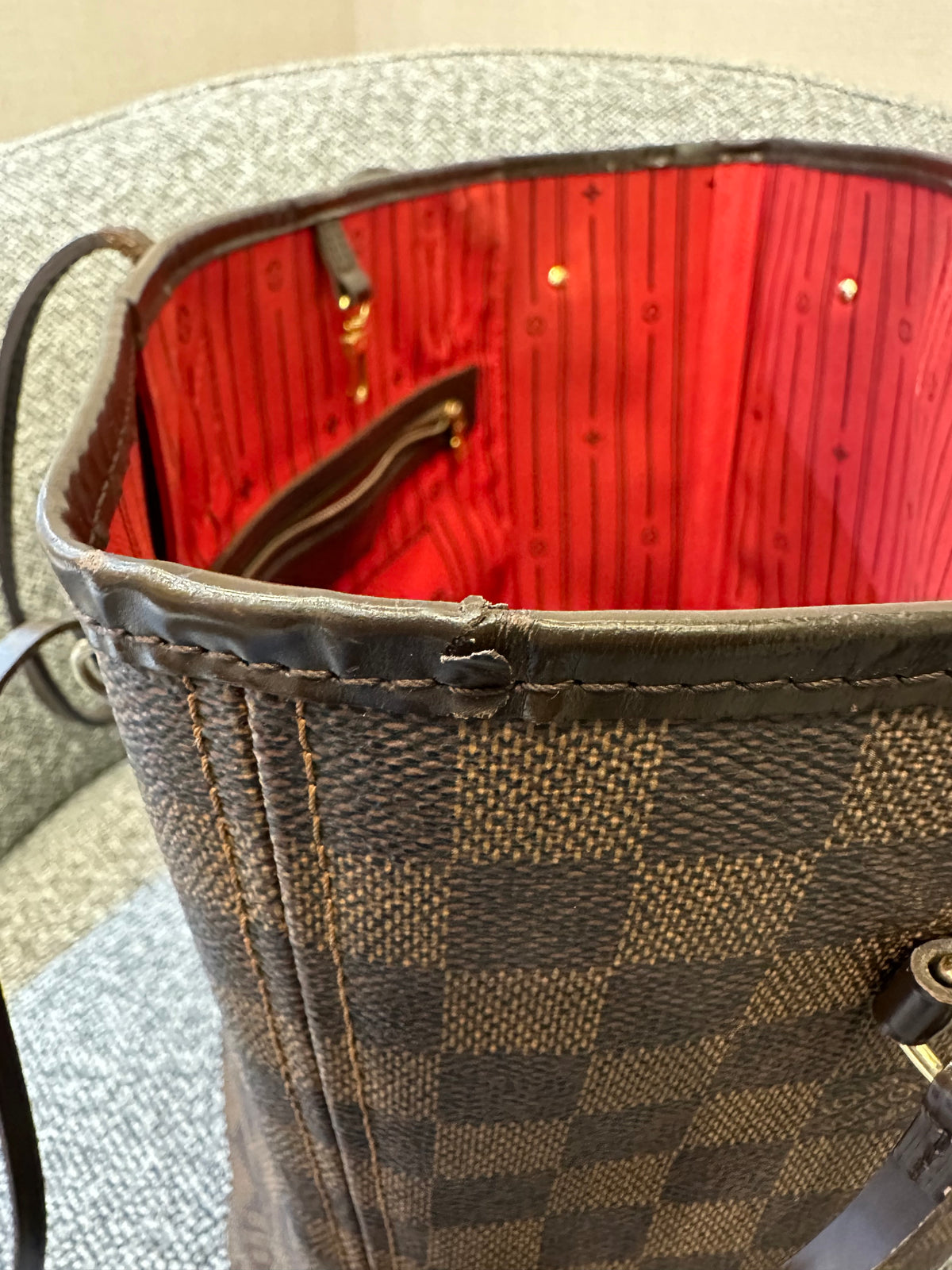 Louis Vuitton Damier Ebene Neverfull Tote Bag