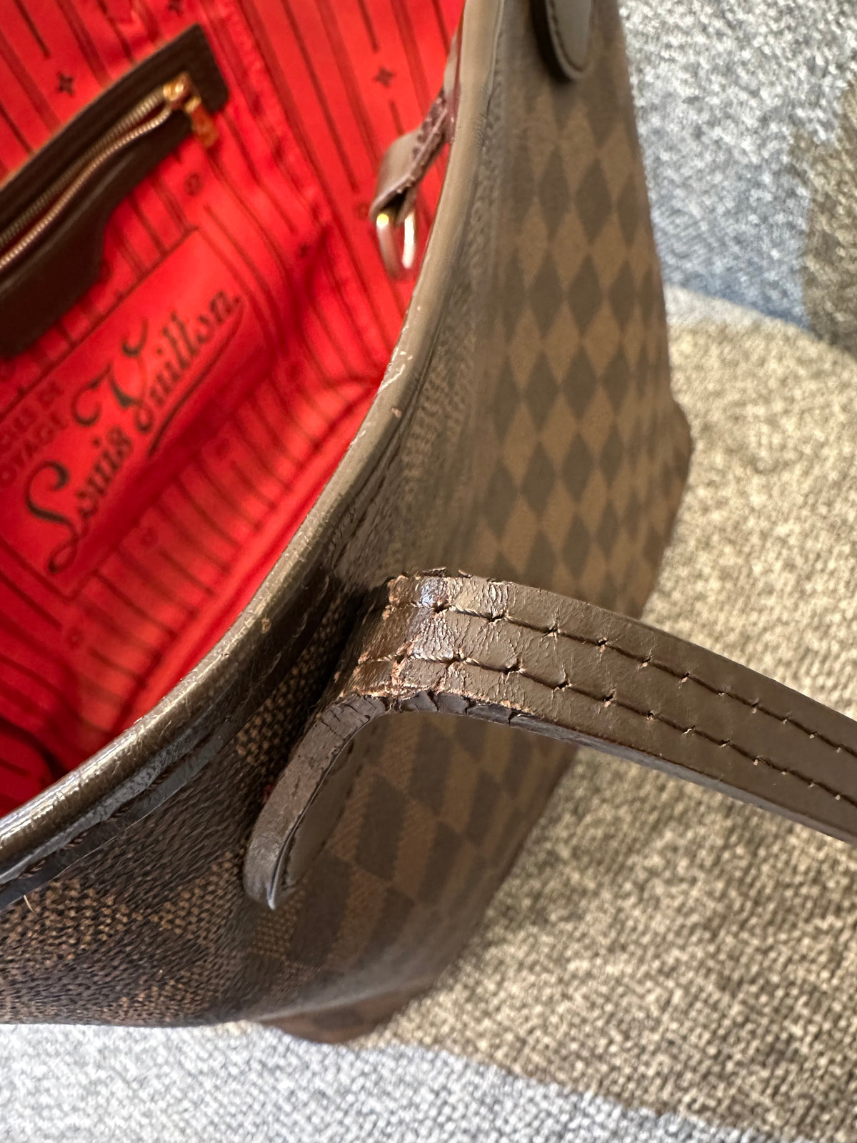 Louis Vuitton Damier Ebene Neverfull Tote Bag