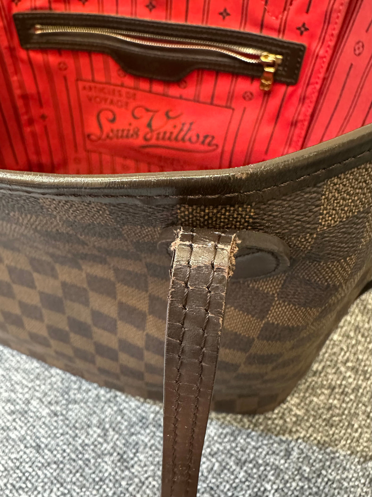 Louis Vuitton Damier Ebene Neverfull Tote Bag