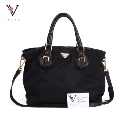 Tessuto Logo Tote In Black Nylon