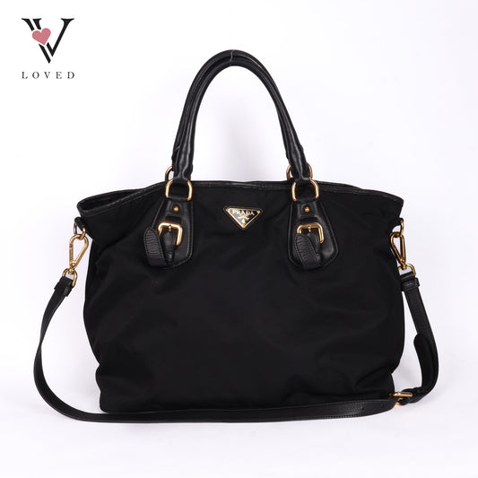 Tessuto Logo Tote In Black Nylon