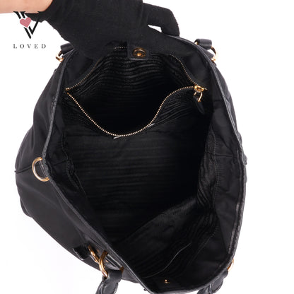 Tessuto Logo Tote In Black Nylon