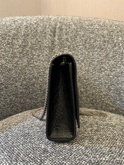 Yves Saint Laurent Kate Shoulder Bag in Crocodile-Embossed Black Leather