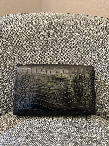 Yves Saint Laurent Kate Shoulder Bag in Crocodile-Embossed Black Leather