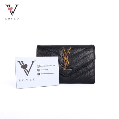Cassandre Matelasse Small Envelope Wallet  in Grain De Poudre Embossed Leather  Black