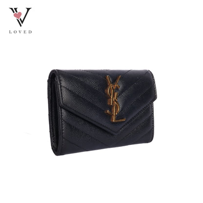 Cassandre Matelasse Small Envelope Wallet  in Grain De Poudre Embossed Leather  Black