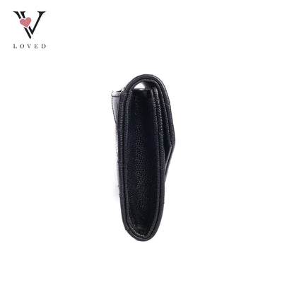 Cassandre Matelasse Small Envelope Wallet  in Grain De Poudre Embossed Leather  Black
