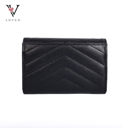 Cassandre Matelasse Small Envelope Wallet  in Grain De Poudre Embossed Leather  Black