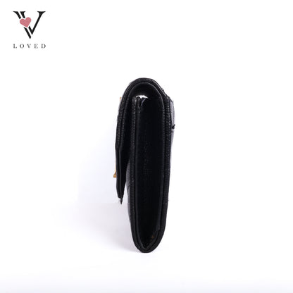 Cassandre Matelasse Small Envelope Wallet  in Grain De Poudre Embossed Leather  Black