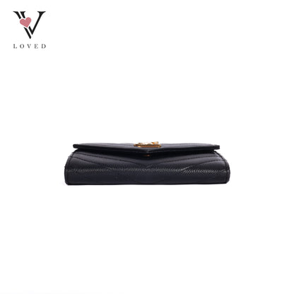 Cassandre Matelasse Small Envelope Wallet  in Grain De Poudre Embossed Leather  Black