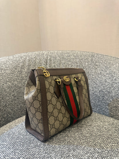 Gucci Ophidia Small Tote Bag in Beige and Ebony GG Supreme Canvas