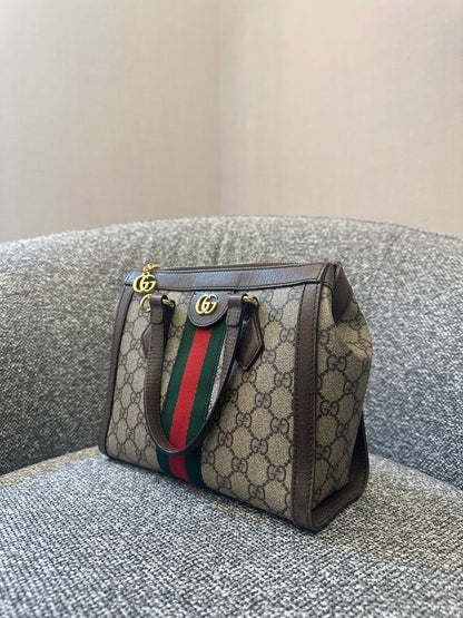 Gucci Ophidia Small Tote Bag in Beige and Ebony GG Supreme Canvas