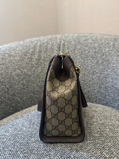 Gucci Ophidia Small Tote Bag in Beige and Ebony GG Supreme Canvas