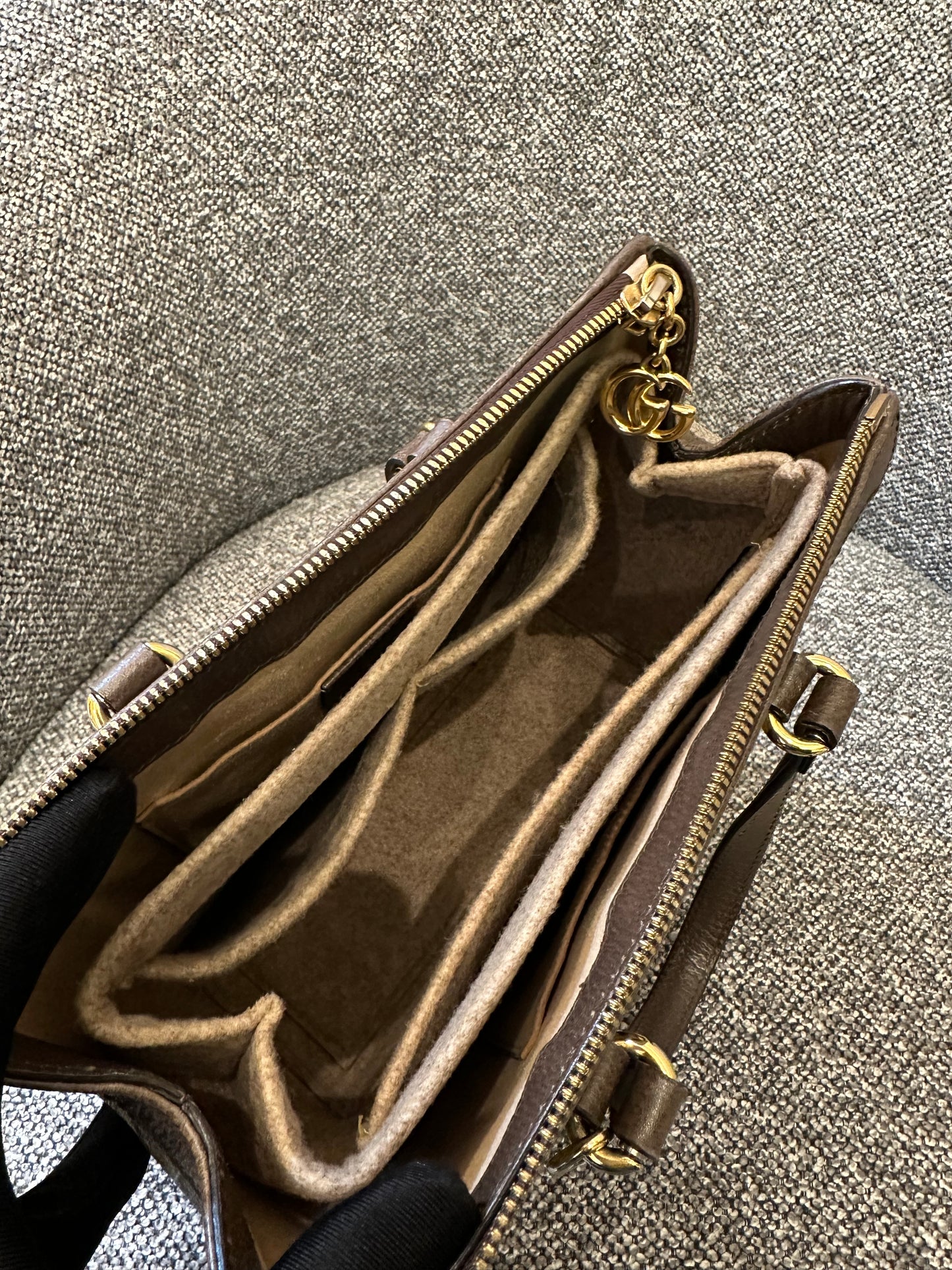 Gucci Ophidia Small Tote Bag in Beige and Ebony GG Supreme Canvas