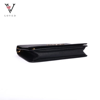 Black Leather Saffiano Lux Chain Bag