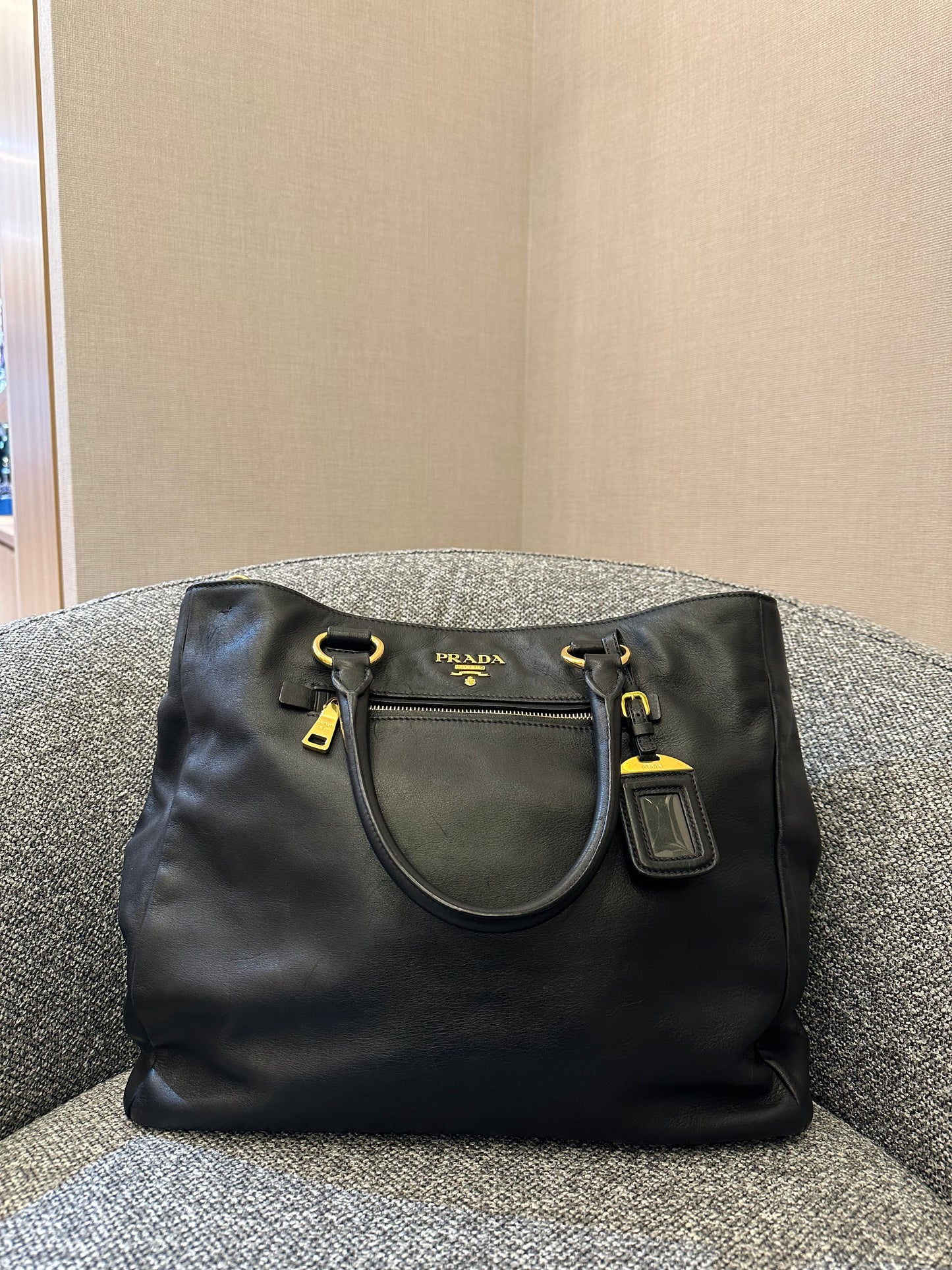 Prada Top Handle Bag in Black Leather