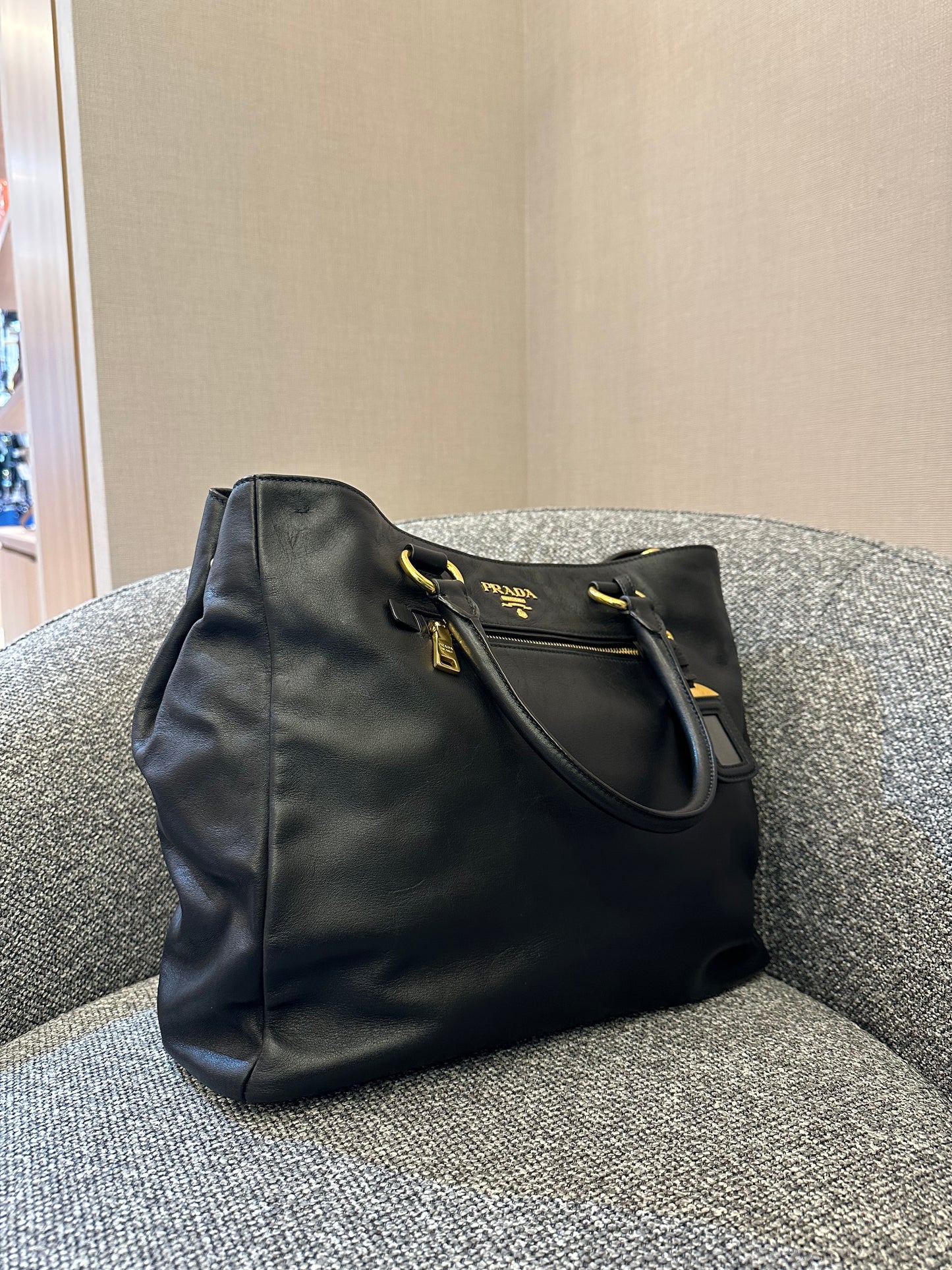Prada Top Handle Bag in Black Leather