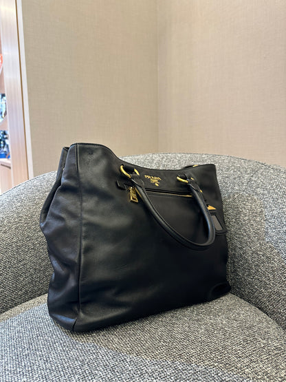 Prada Top Handle Bag in Black Leather