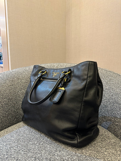 Prada Top Handle Bag in Black Leather