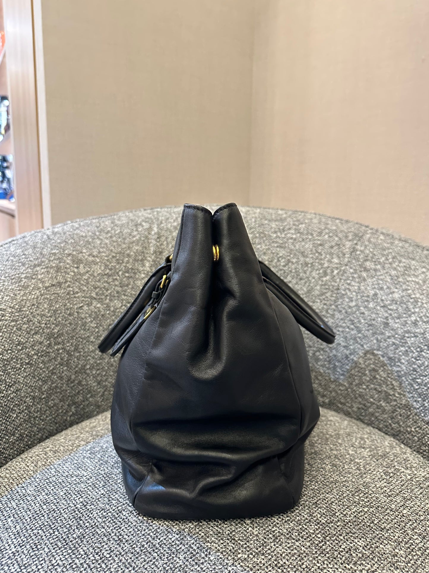 Prada Top Handle Bag in Black Leather