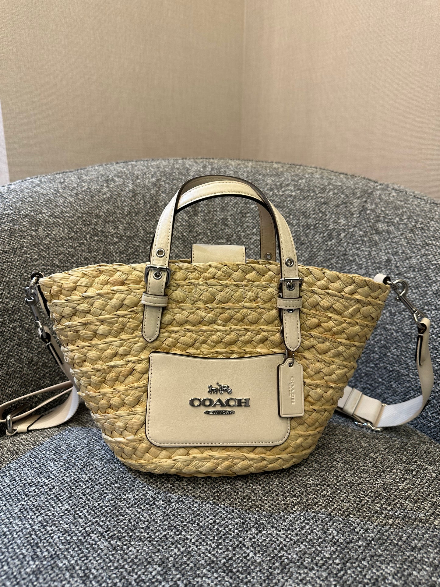 Coach Straw And Leather Raffia Tote Bag