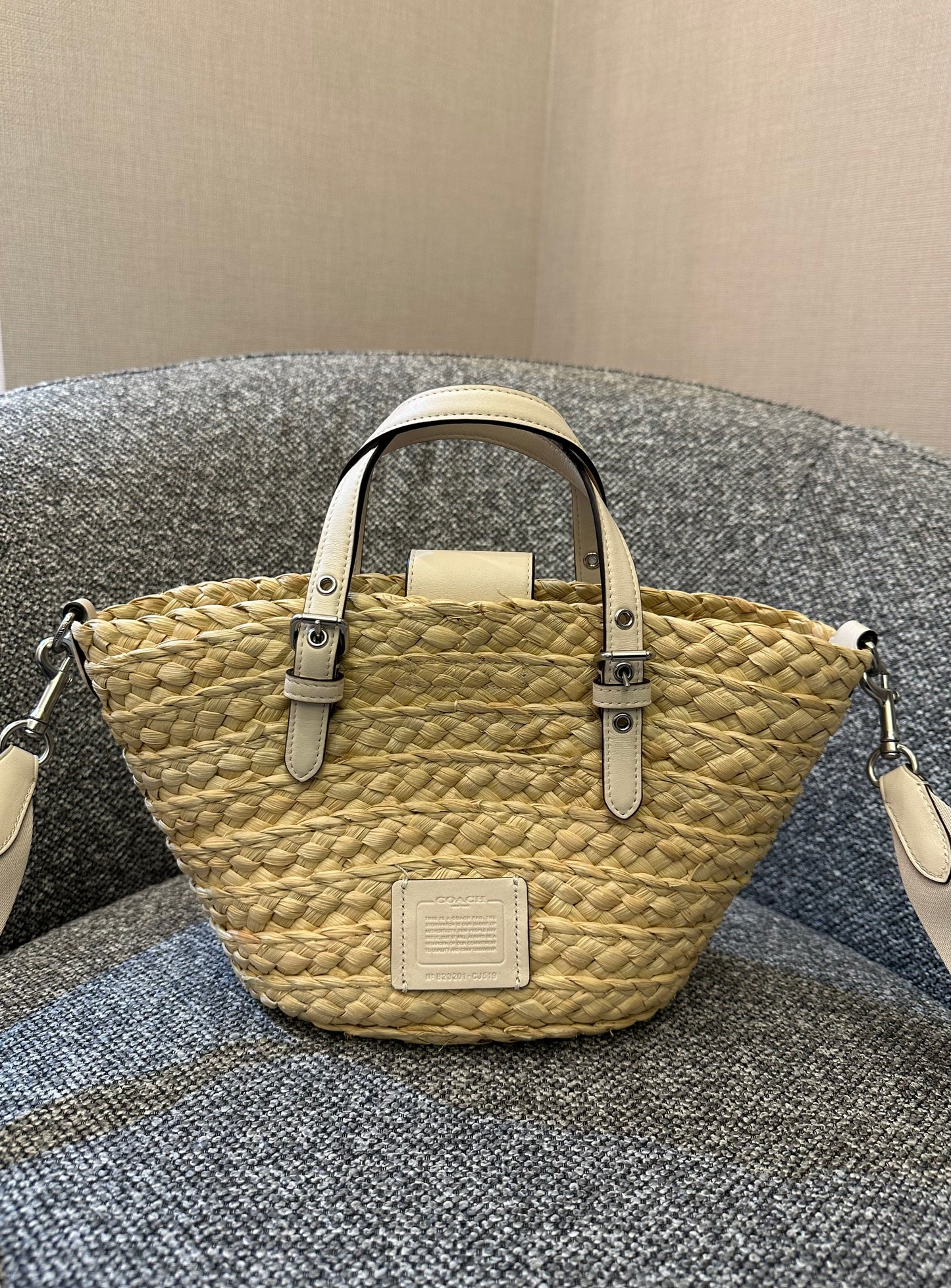 Coach Straw And Leather Raffia Tote Bag