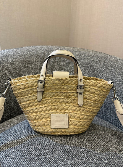 Coach Straw And Leather Raffia Tote Bag