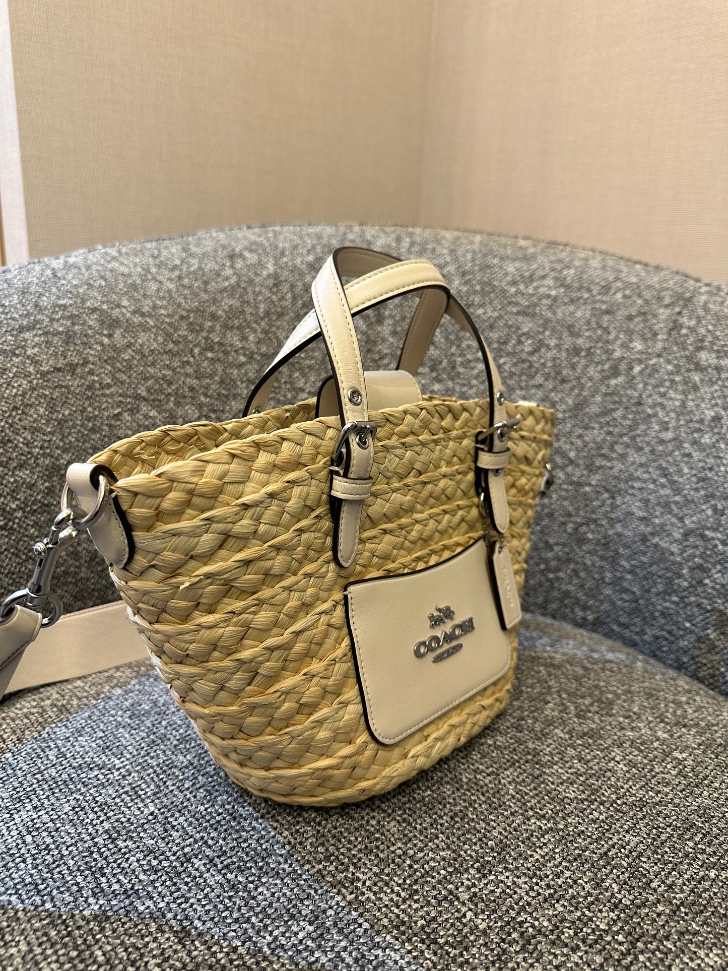 Coach Straw And Leather Raffia Tote Bag