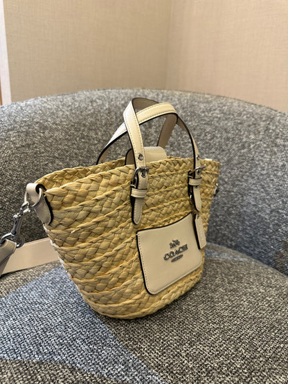 Coach Straw And Leather Raffia Tote Bag