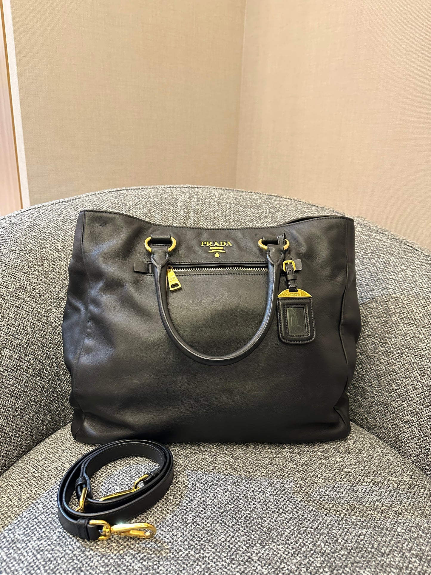 Prada Top Handle Bag in Black Leather