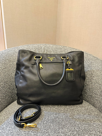 Prada Top Handle Bag in Black Leather