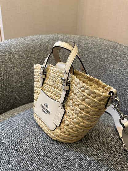 Coach Straw And Leather Raffia Tote Bag