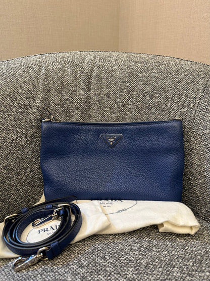 Prada Vitello Daino Leather Crossbody Bag in Blue