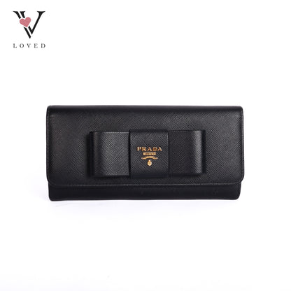 Black Saffiano Leather Bow Continental Wallet