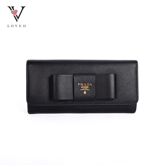 Black Saffiano Leather Bow Continental Wallet