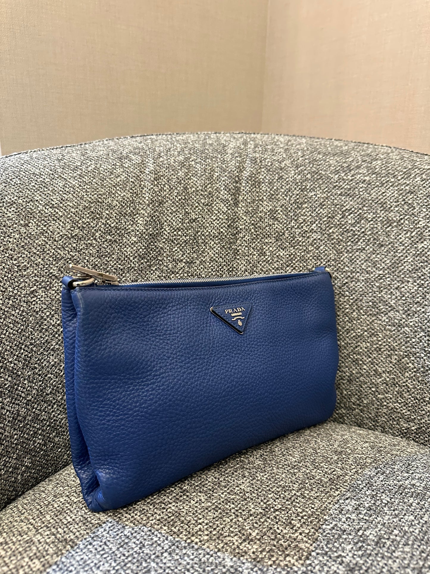 Prada Vitello Daino Leather Crossbody Bag in Blue