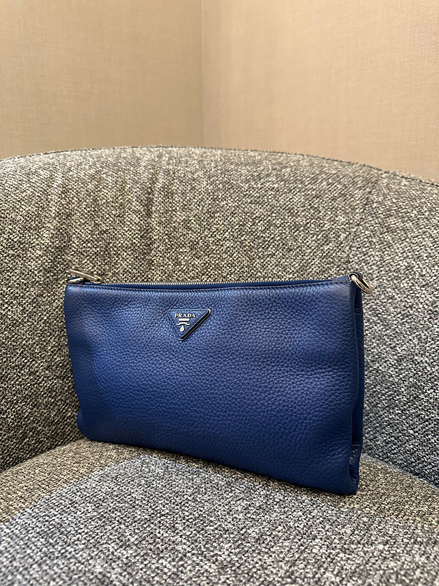 Prada Vitello Daino Leather Crossbody Bag in Blue