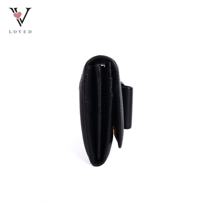Black Saffiano Leather Bow Continental Wallet